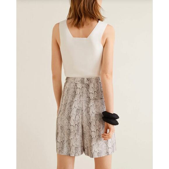 Mango MNG Bermuda Long Trouser Shorts Dressy Snake Print Silky Flowy 4 Small - Picture 7 of 10